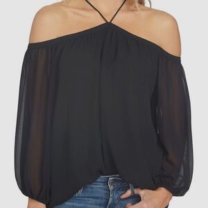 1.State Women's Black Off-the-Shoulder Halter Neck Blouse